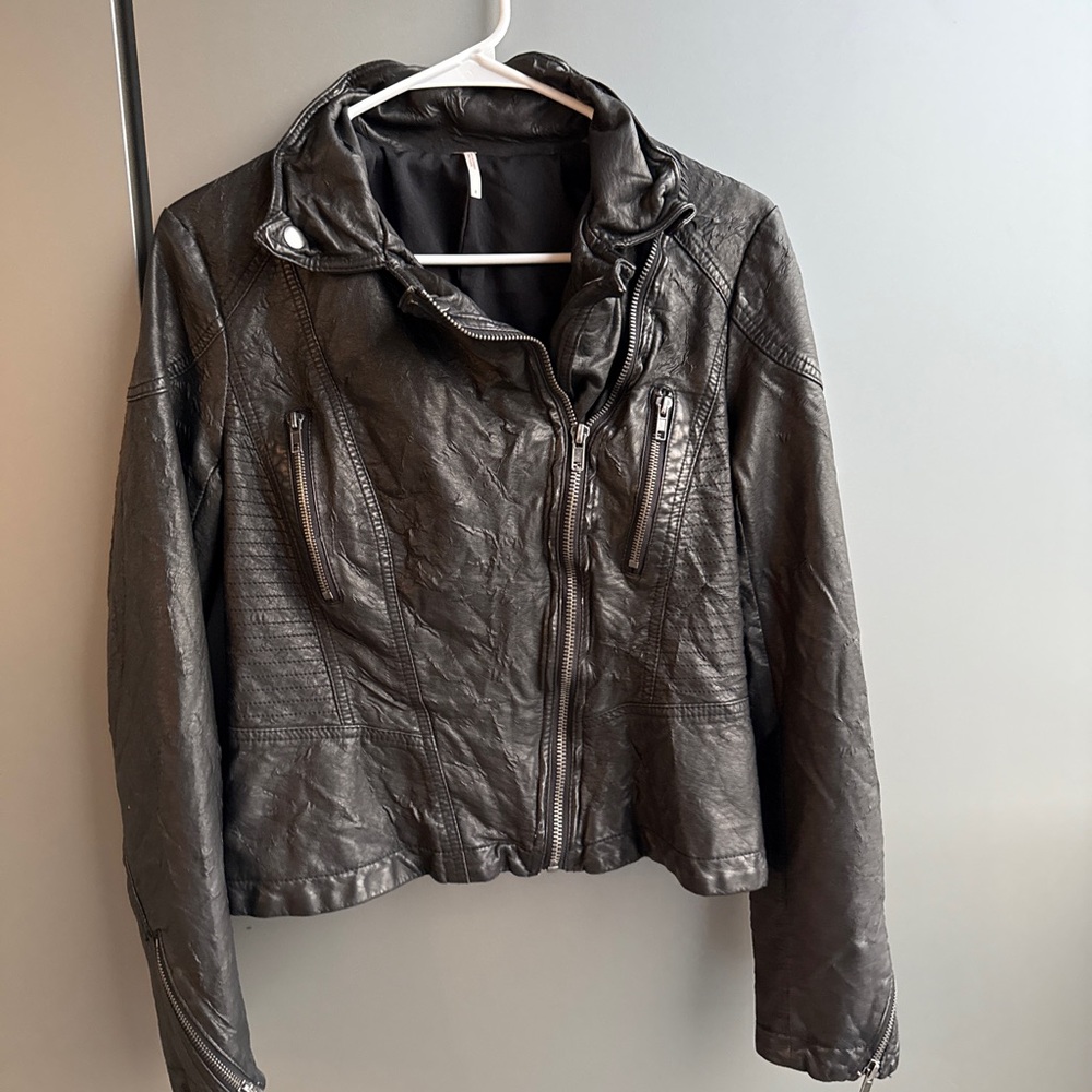 Free People Charcoal Leather Jacket